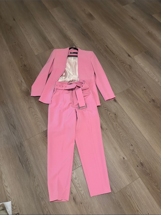 Zara Pants - Pink Zara Belted Women's Jumpsuit and Blazer Set